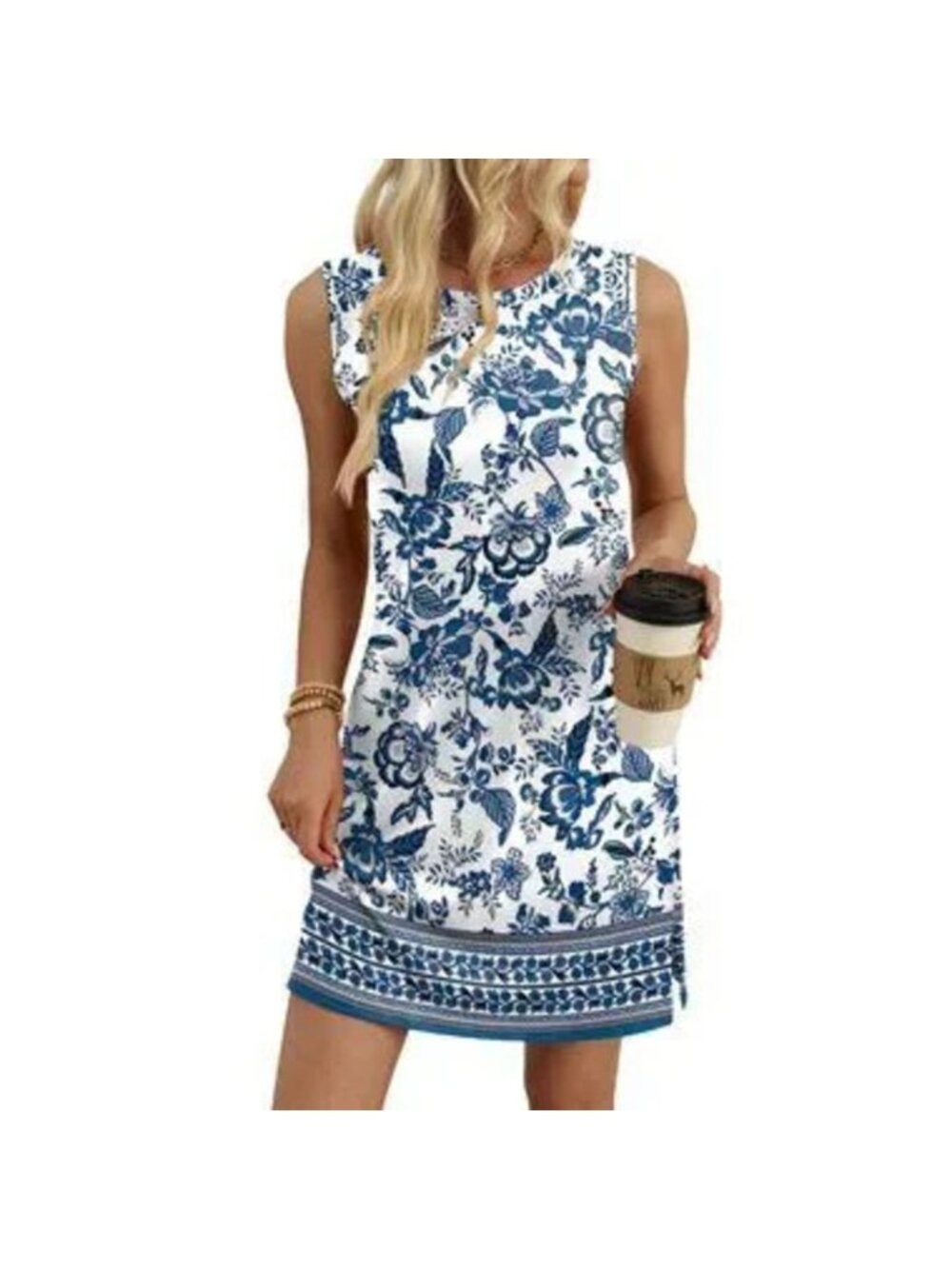 Sleeveless Boho Tank Dress Crewneck Summer - Picture 4 of 5